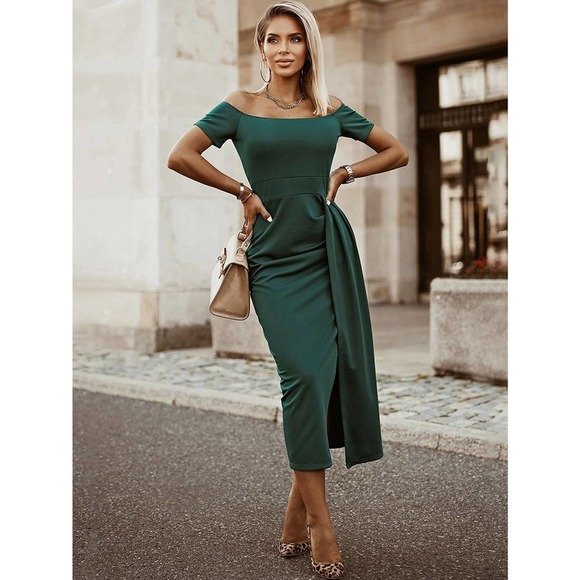 Off Shoulder Split Thigh midi Dress - Picture 8 of 8